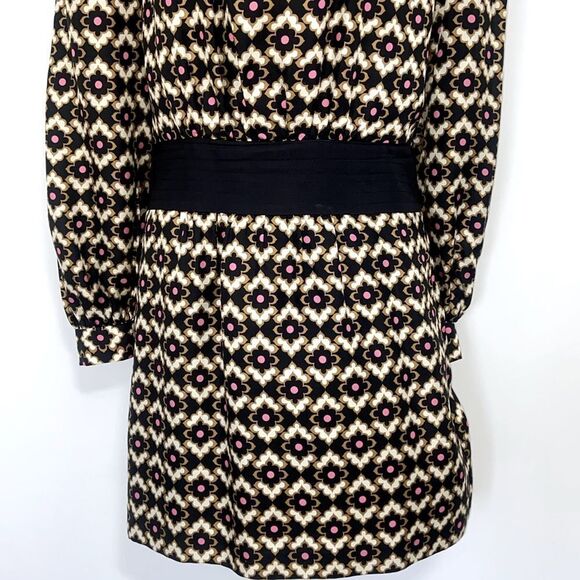 Milly  Of New York Black and Cream Silk Patterned Mini Dress Sz 6 - Picture 3 of 7